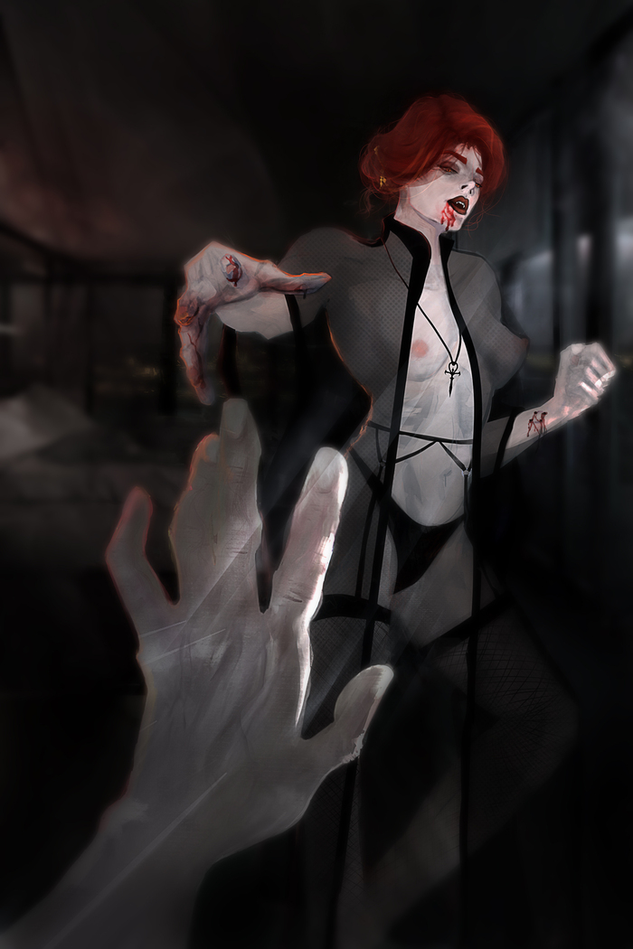 Transformation of a mortal into a vampire. Становление - NSFW, Моё, Vampire: The Masquerade, Vtm:bloodlines, Вампиры, Арт