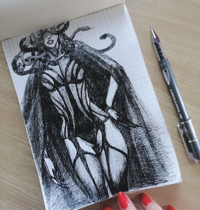 A couple of hot sketches from a self-taught woman - NSFW, My, Beginner artist, Traditional art, Sketch, Succubus, Fantasy, Hand-drawn erotica, Longpost, Pen drawing