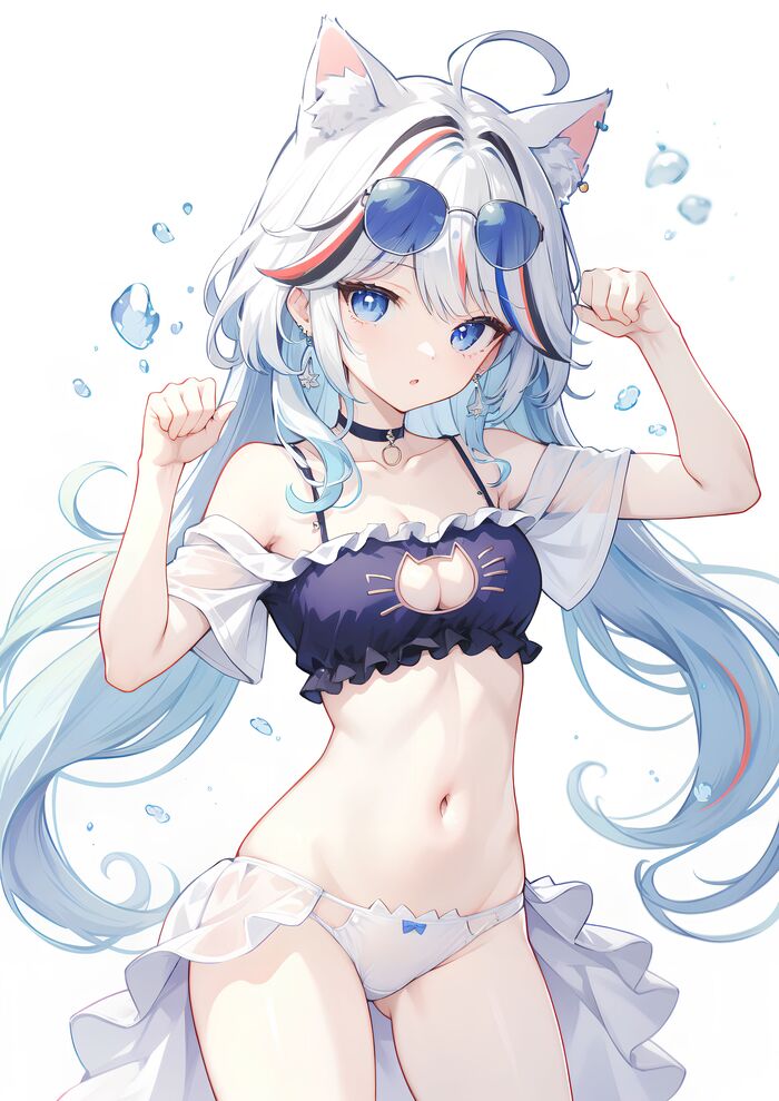 FurryNya - NSFW, Neural network art, Anime art, Genshin impact, Anime, Hips, Stomach, Navel, Longpost, Pantsu, Underwear, Animal ears, Furina (Genshin Impact), Boobs