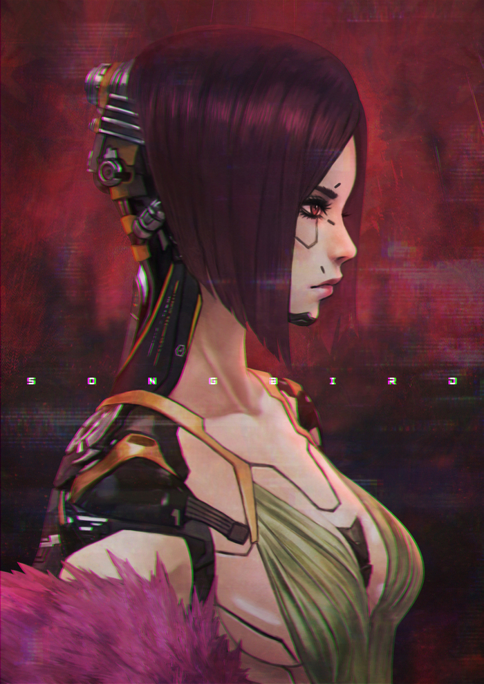 Songbird - NSFW, Songbird, Art, Erotic, Cyberpunk 2077, Monorirogue, Longpost