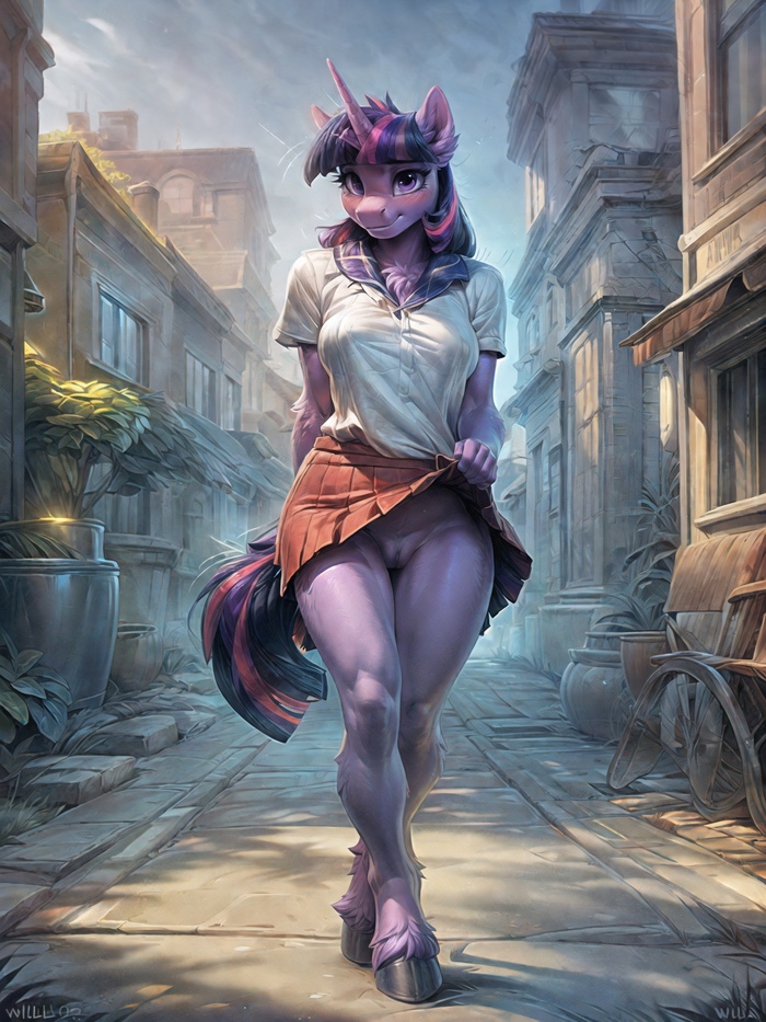 Someone forgot to put on their panties... - NSFW, My little pony, PonyArt, MLP Explicit, Twilight sparkle, Anthro, Neural network art