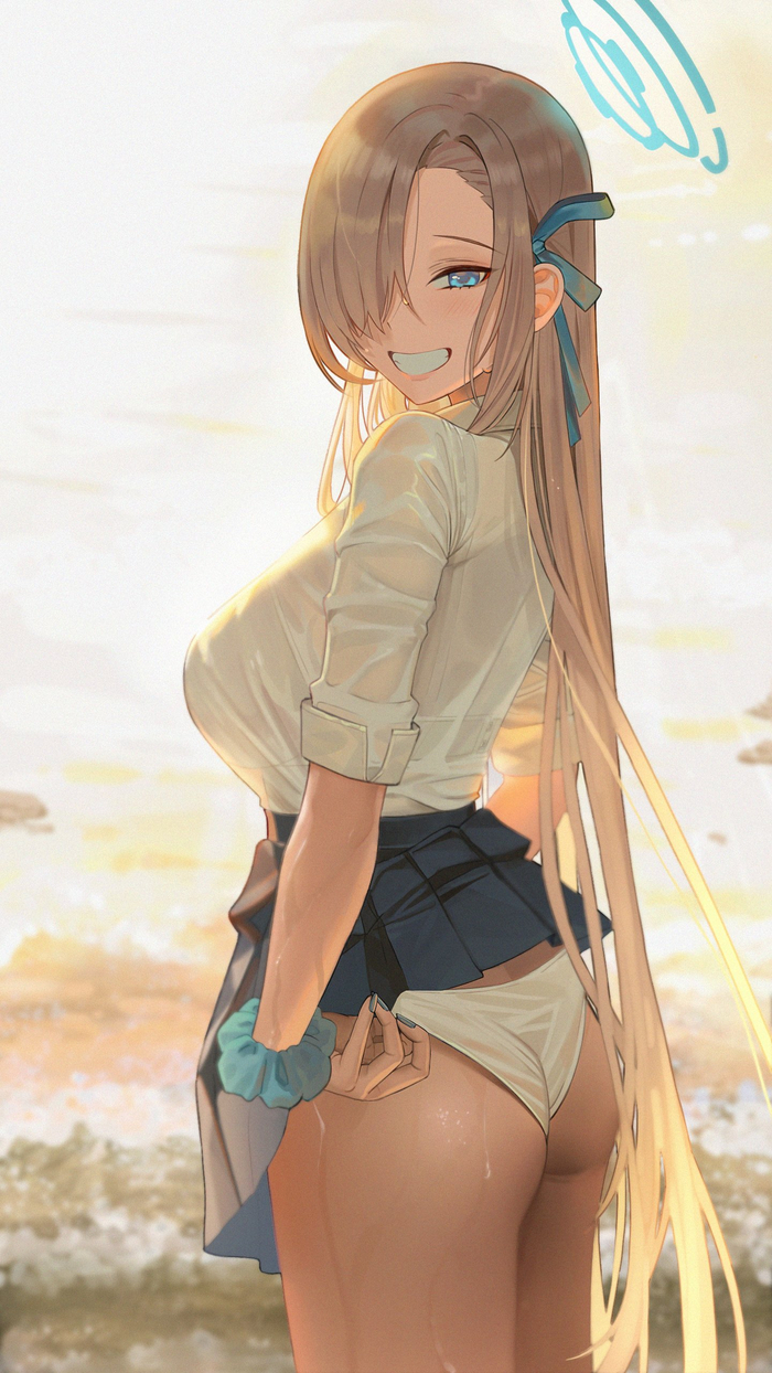 Мокренькая Асуна - NSFW, Аниме, Anime Art, Blue archive, Ichinose Asuna, Панцу, Попа, Школьная форма