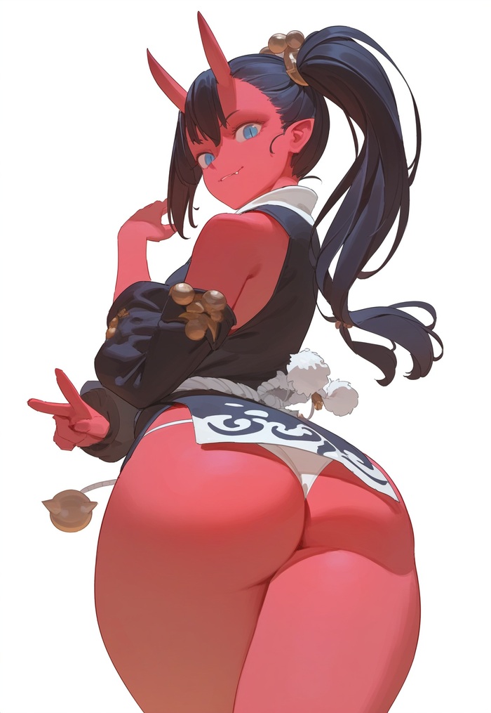 Nice ass oni - NSFW, Anime, Anime art, Art, Original character, Booty, Demon they, Demoness, Pantsu, Erotic, Hand-drawn erotica, Girl with Horns