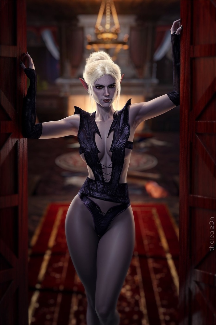 Minthara - NSFW, Арт, 3D, Baldur’s Gate, Baldur’s Gate 3, Дроу, Девушки, Эротика, Рисованная эротика, Game Art, Нижнее белье, Сиськи, Топлес, Обнаженка, Лобок, Половые губы, Therealzoh, Длиннопост, Minthara, Голые