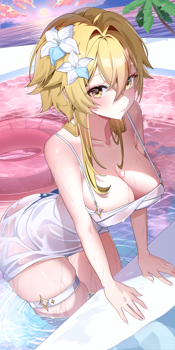 Lumin - NSFW, Anime art, Anime, Lumine (Genshin Impact), Swimming pool, Genshin impact