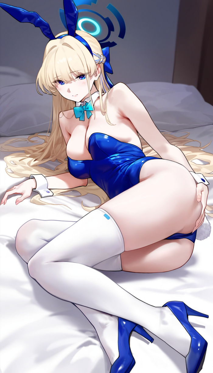 Toki - NSFW, Anime, Anime art, Boobs, Blue archive, Asuma Toki, Stockings, Tights, Booty, High heels, Bunnysuit, Bunny ears, Bunny tail, Neural network art, Longpost