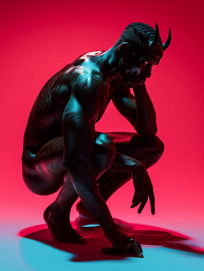 Nude in Migiorni - NSFW, My, Midjourney, Neural network art, Demon, Neon, PHOTOSESSION