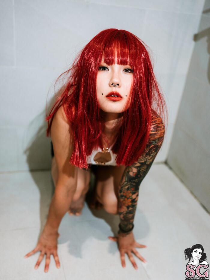 Jojokat - Drenched in Delirium - NSFW, Girls, Erotic, Boobs, Booty, Without underwear, Hips, Wet, No bra, Strip, Shower, Girl with tattoo, Wet T-shirt, Colorful hair, Microdermal, Piercing, Suicide girls, Longpost, Telegram (link), VKontakte (link), Wet