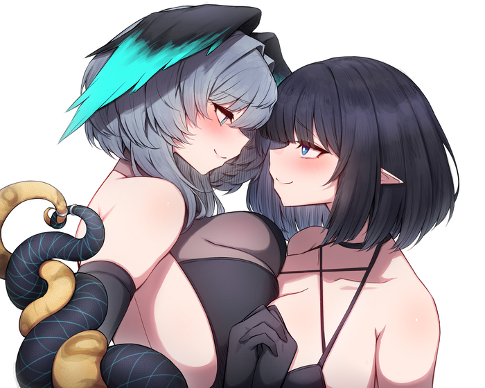 Ho'olheyak & Eunectes - NSFW, Anime Art, Аниме, Yuri, Arknights, Hoolheyak, Eunectes, Купальник