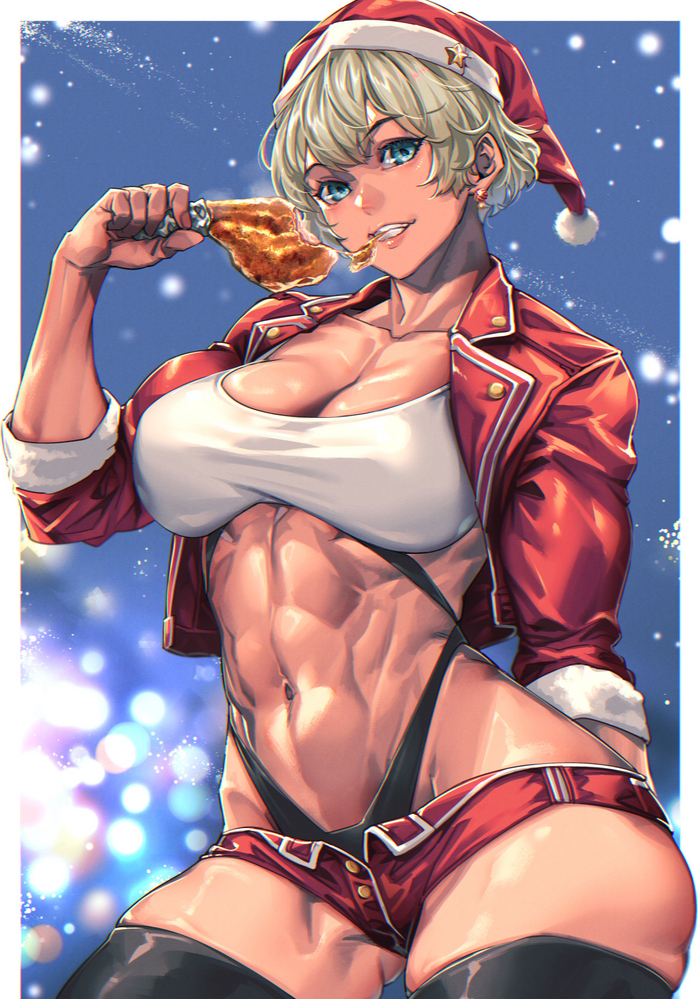 Santa girl - NSFW, Anime, Anime art, Art, Girls, Strong girl, Muscleart, Christmas, Twitter (link)
