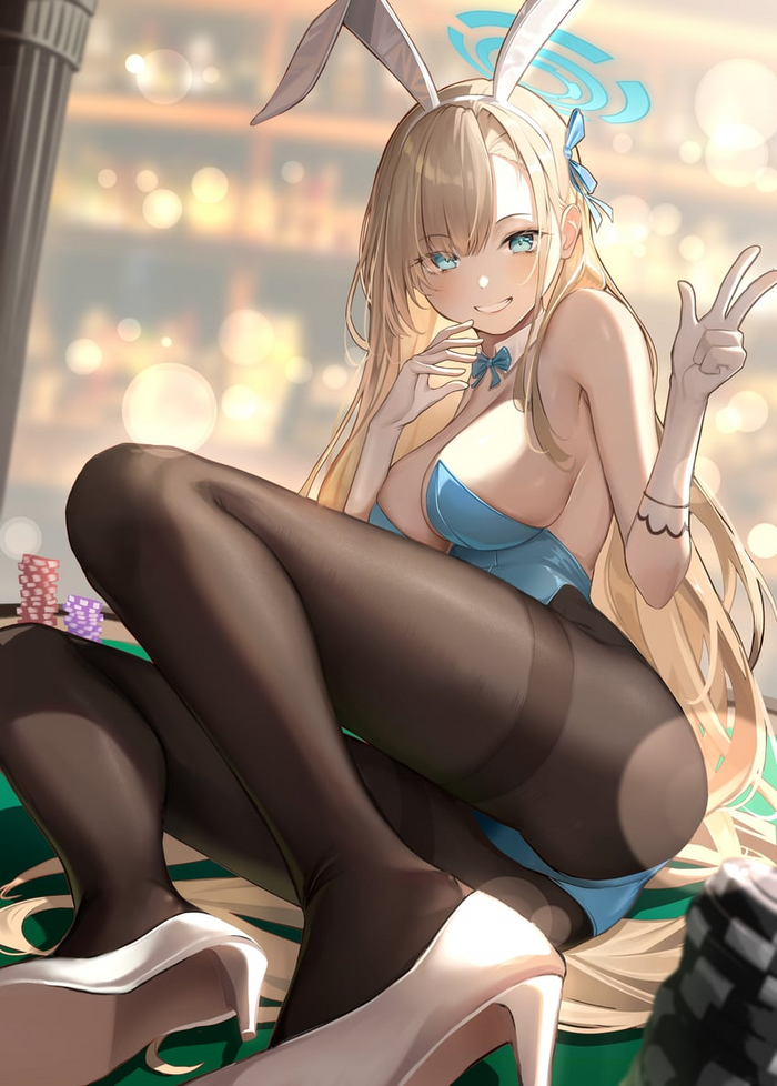 Зайка Асуна - NSFW, Аниме, Anime Art, Blue archive, Ichinose Asuna, Bunnysuit, Bunny Ears, Колготки, Туфли на высоких каблуках