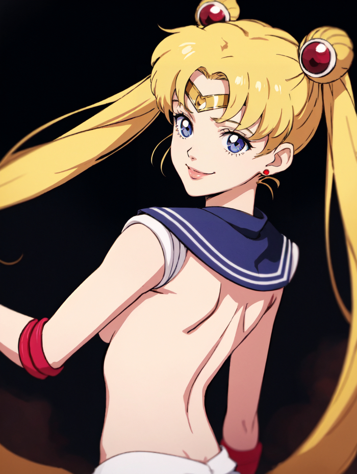 Usagi's Halloween costume - NSFW, My, Sailor Moon, Tsukino Usagi, Erotic, Anime art, Anime, Neural network art, Stable diffusion, Нейронные сети, Hand-drawn erotica, Sailor fuku, Horror, Boobs, Topless, Blonde, Zombie, Blue eyes, Naked, Longpost