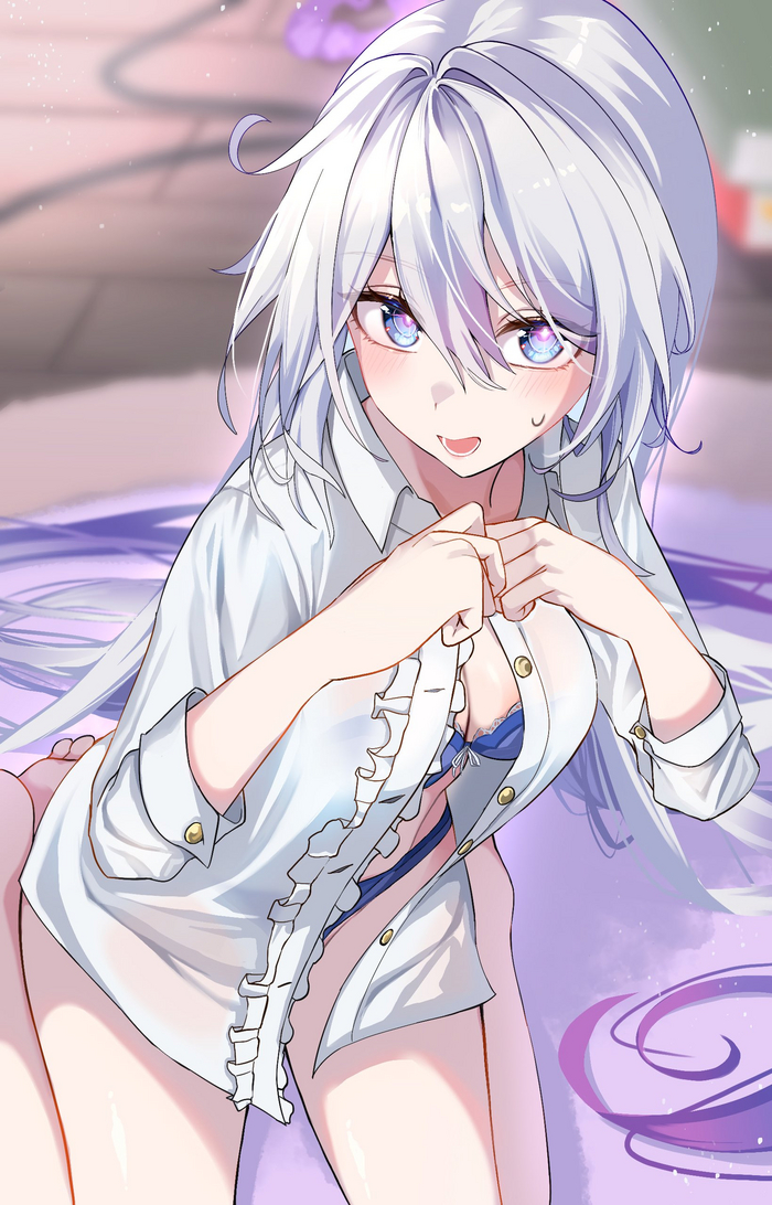 Kiyana was waiting for her friend - NSFW, Longpost, Anime, Anime art, Boobs, Honkai Impact, Kiana kaslana, Raiden Mei, Pantsu, Underwear, Twitter (link)