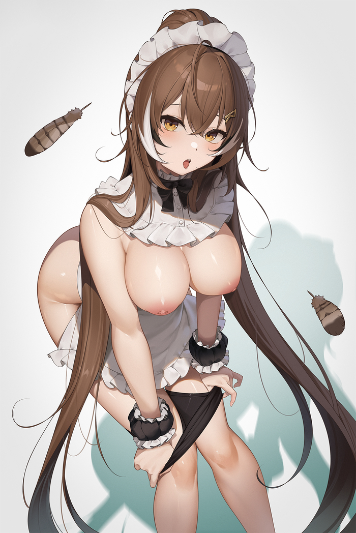 Continuation of the post Nanashi Mumei - NSFW, Anime art, Anime, Virtual youtuber, Hololive, Nanashi Mumei, Greatodoggo, Hand-drawn erotica, Housemaid, Reply to post