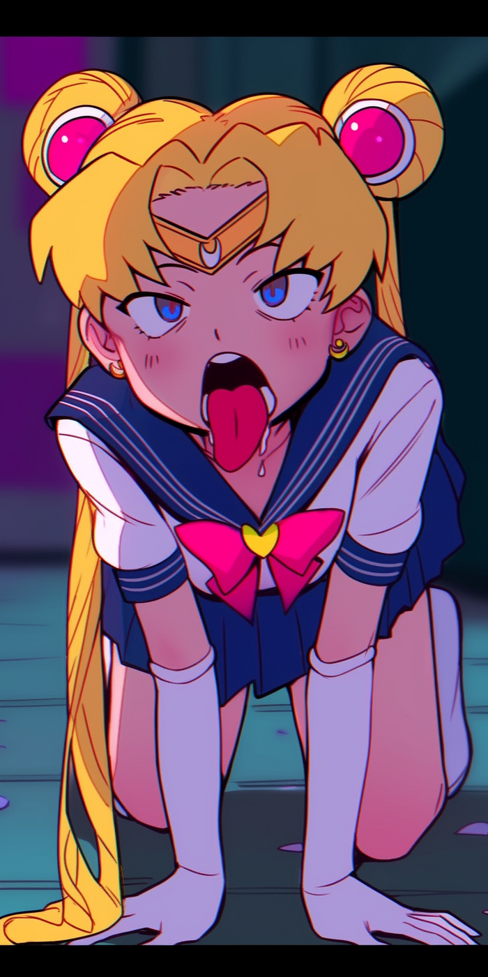 Usagi Tsukino playing dirty - NSFW, My, Neural network art, Anime art, Anime, Sailor Moon, Tsukino Usagi, Ahegao, Longpost, BDSM, Shibari