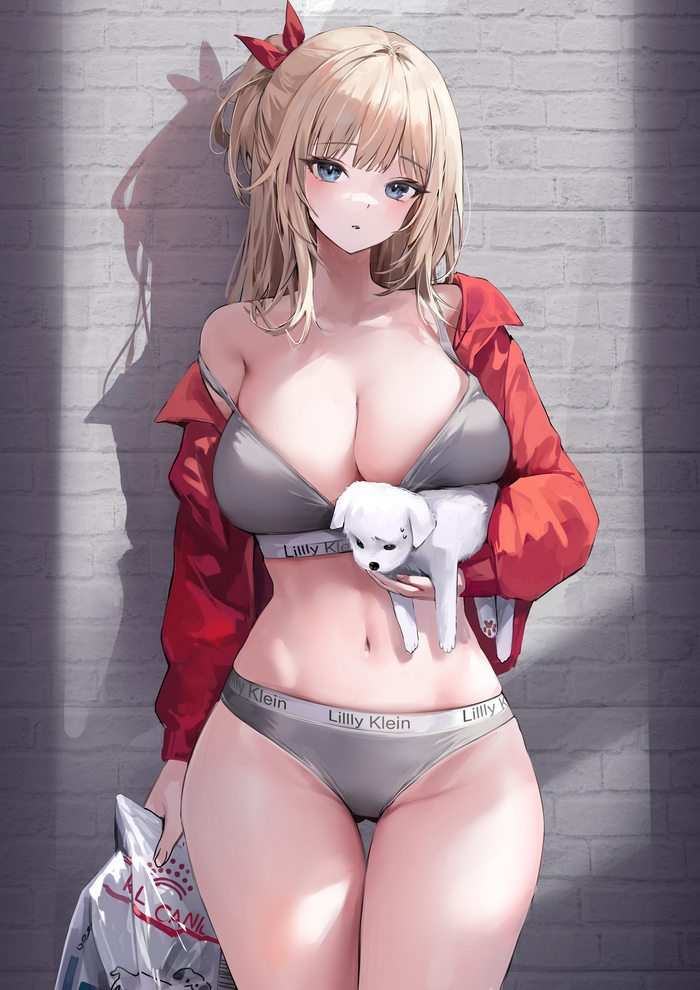 С собачкой - NSFW, Anime Art, Аниме, Original Character, Lillly