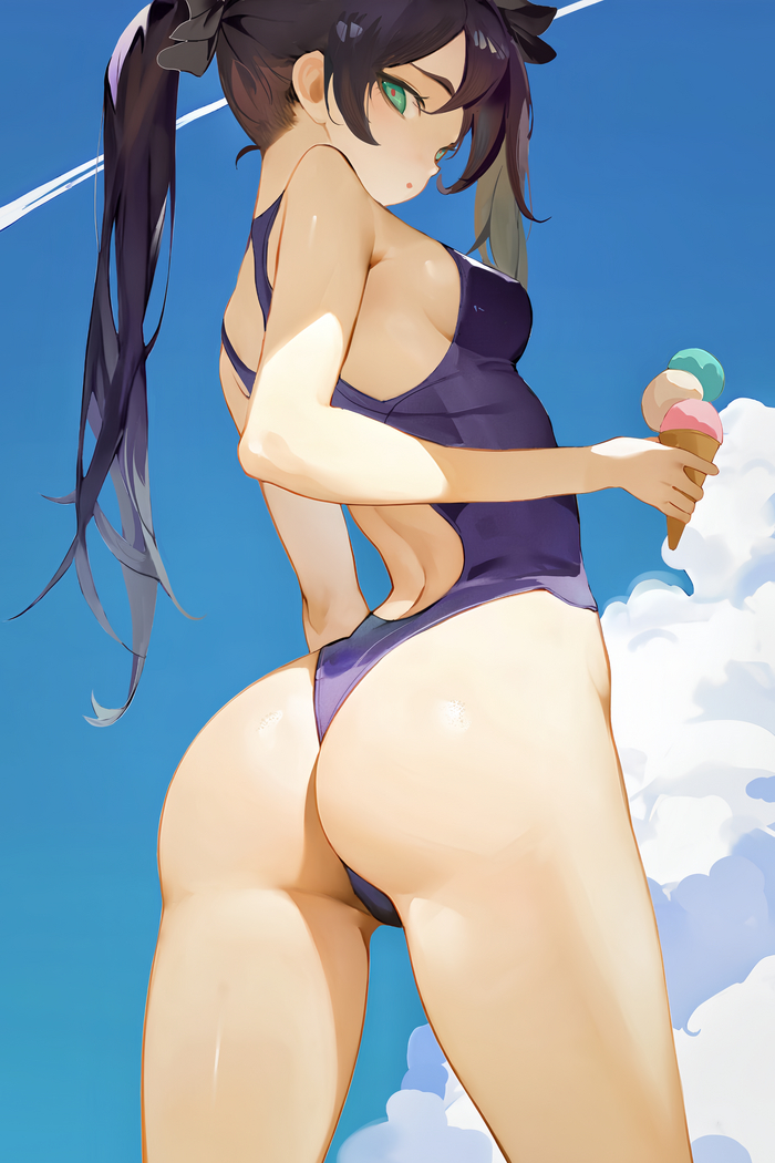 Mona - NSFW, Genshin impact, Mona, Art, Girls, Games, Anime art, Anime, Swimsuit, Booty, Hand-drawn erotica, Mona (genshin impact)