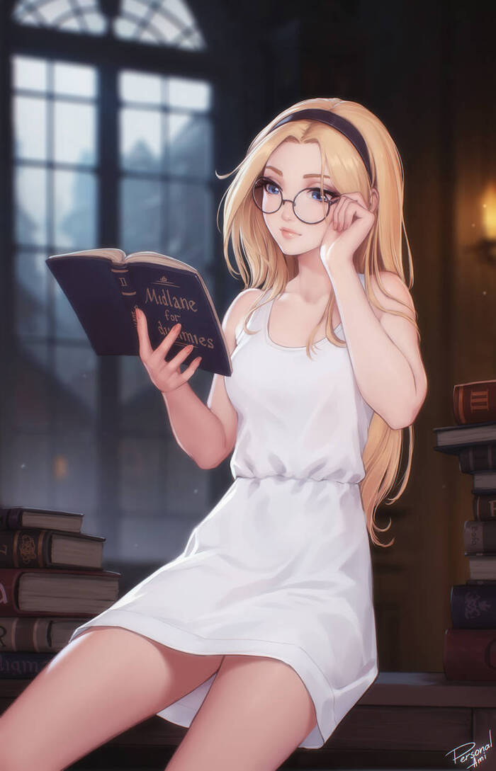 Lux - NSFW, Art, Drawing, League of legends, Lux (LoL), Girls, Erotic, Hand-drawn erotica, Game art, Boobs, Naked, Pubis, Labia, Girl in glasses, Reading, Books, Personalami, Longpost, Pubes