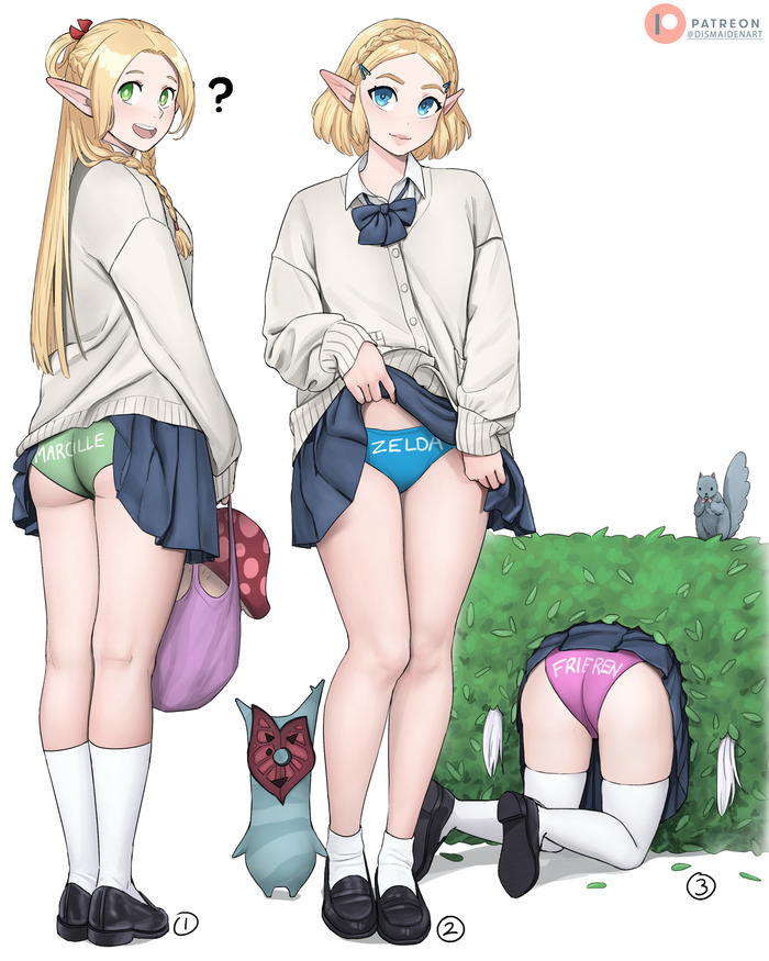 How not to confuse elves - NSFW, Girls, Art, Anime, Erotic, Hand-drawn erotica, Sousou no Frieren, Frieren, The legend of zelda, Princess zelda, Marcille Donato, Dungeon Meshi, Underwear, Underpants