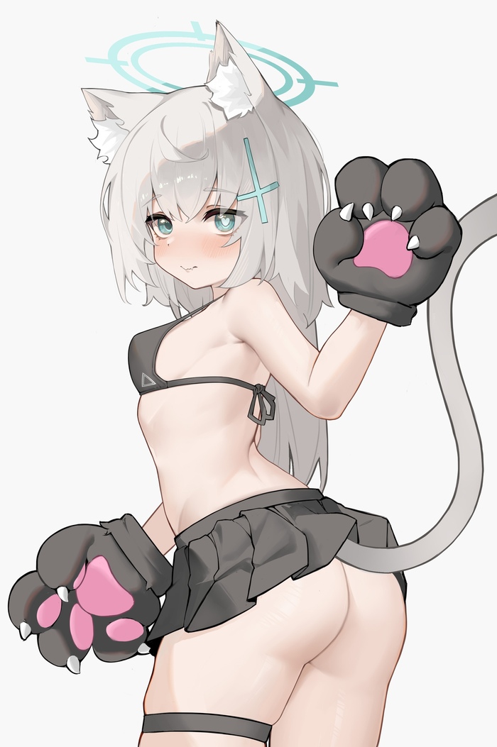 From Wolf to Cat - NSFW, Longpost, Anime, Anime art, Blue archive, Booty, Sunaookami shiroko