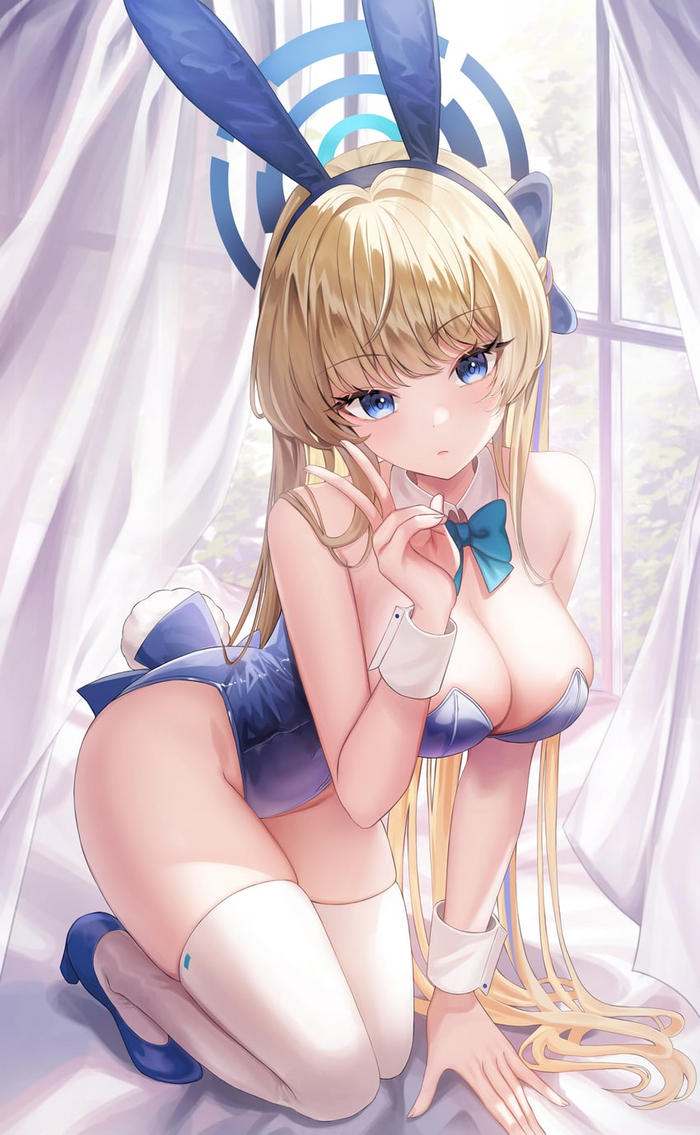 Bunny Toki - NSFW, Anime, Anime art, Blue archive, Asuma Toki, Bunnysuit, Bunny ears, Bunny tail, Stockings