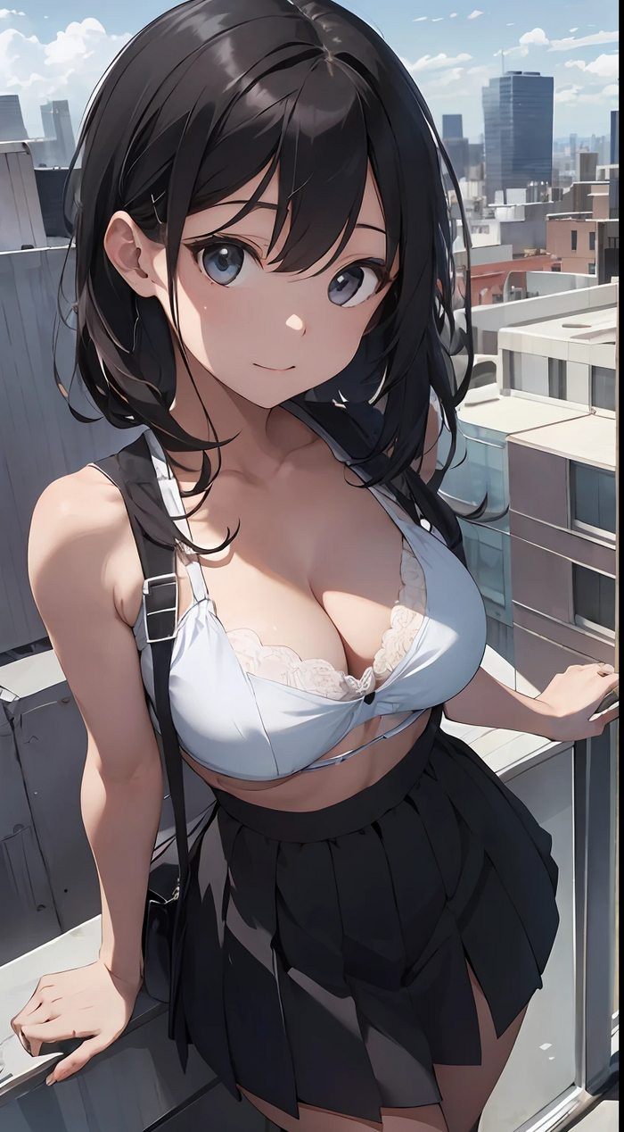 On the roof - NSFW, Girls, Neural network art, Booty, Wallpaper, Anime