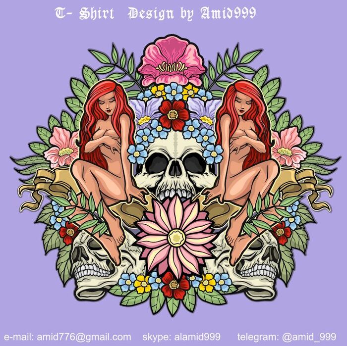 Girls, Flowers and Skulls - NSFW, Scull, Gothic, Skeleton, Flowers, Satanism