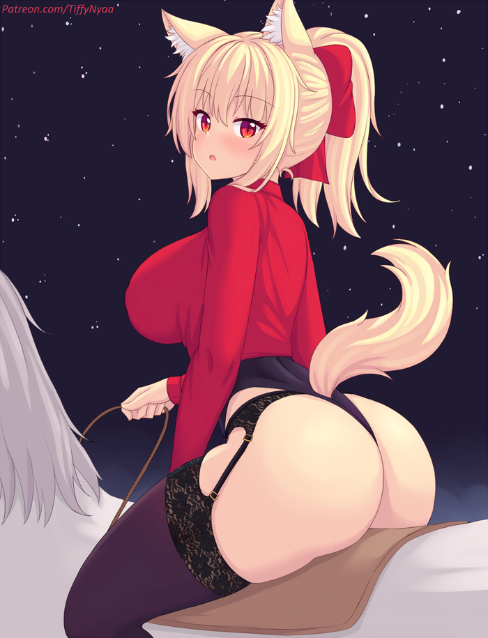 Tiffy Horseback Riding - NSFW, Erotic, Booty, Girls, Anime art, Hand-drawn erotica, Anime, Art, Pantsu, Stockings, Tail, Animal ears, Fastrunner2024, Tiffy