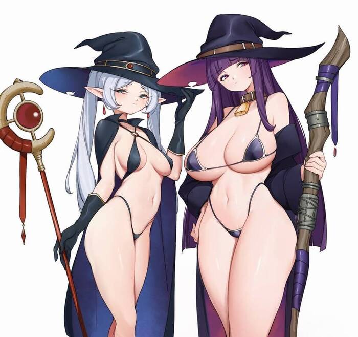 Witches - NSFW, Girls, Anime, Art, Sousou no Frieren, Frieren, Fern, Underwear, Boobs, Erotic, Hand-drawn erotica, Pantsu, Elves