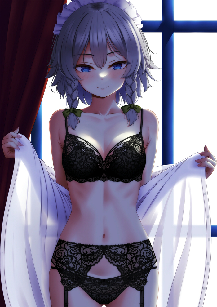 Izayoi Sakuya - NSFW, Touhou, Izayoi Sakuya, Арт, Anime Art, Аниме, Indica, Нижнее белье, Панцу, Горничная, Эротика, Рисованная эротика