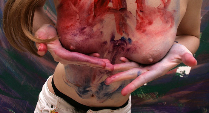 Indulged with children's paints - NSFW, My, Boobs, Girls, Erotic, Naked, Bodypainting, Paints, Small, Rusa
