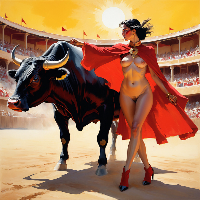 Corrida №2 - NSFW, My, Neural network art, Stable diffusion, Erotic, Art, Boobs, Bullfight, Bull