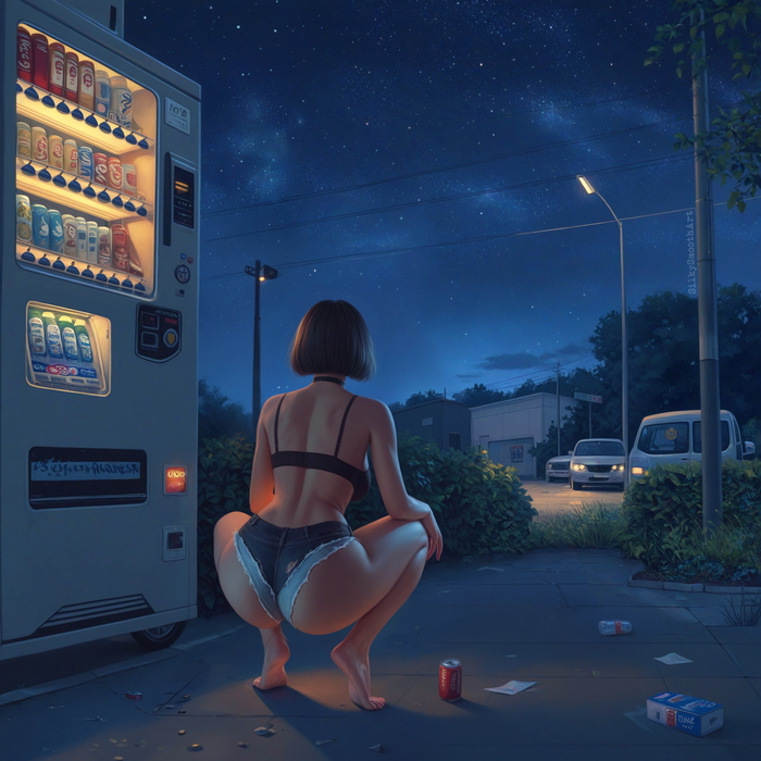 Warm evening - NSFW, My, Erotic, Booty, Neural network art, Art, Stable diffusion, Choker, Squat