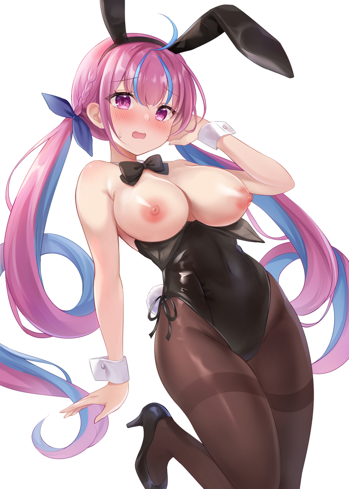 Bunny Aqua - NSFW, Art, Anime art, Anime, Hololive, Virtual youtuber, Minato aqua, Bunnysuit, Boobs, Erotic, Hand-drawn erotica, Longpost