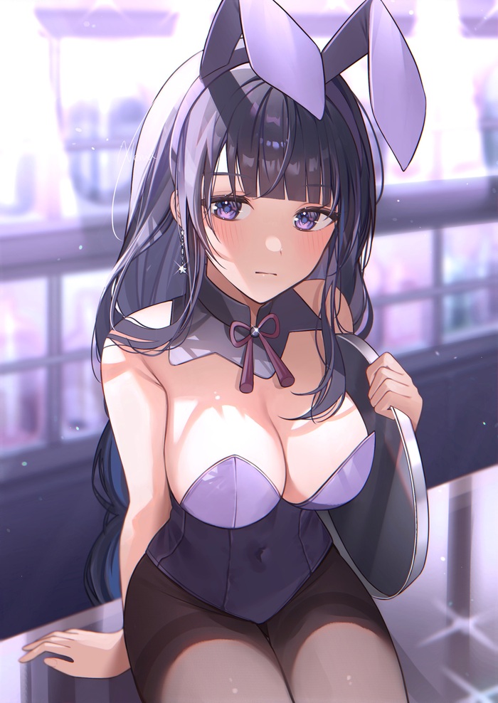 Bunny - NSFW, Raiden Shogun (Genshin Impact), Genshin impact, Anime art, Anime, Bunnysuit, Bunny ears, Games, Tray