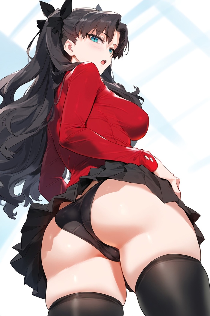 Rin - NSFW, Art, Anime, Anime art, Hand-drawn erotica, Erotic, Neural network art, Fate, Fate-stay night, Tohsaka rin, Pantsu, Stockings, Hips