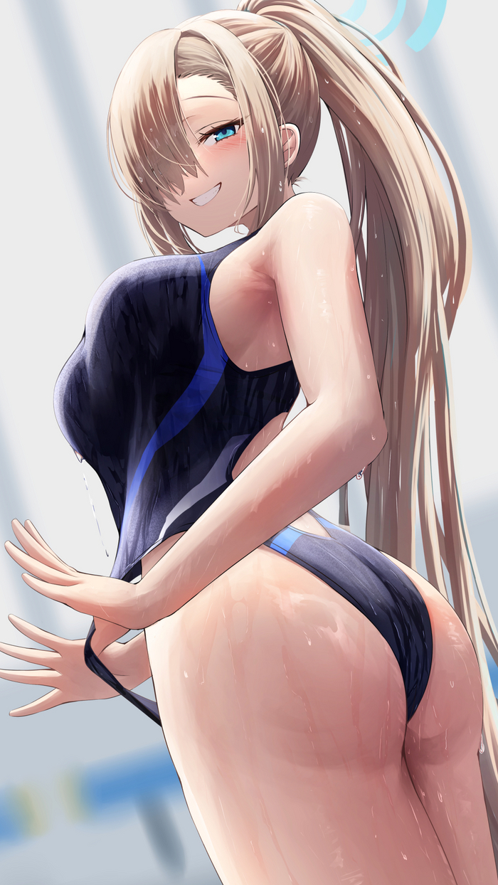 Мне идёт? - NSFW, Аниме, Anime Art, Blue archive, Ichinose Asuna, Sukumizu, Попа, Купальник