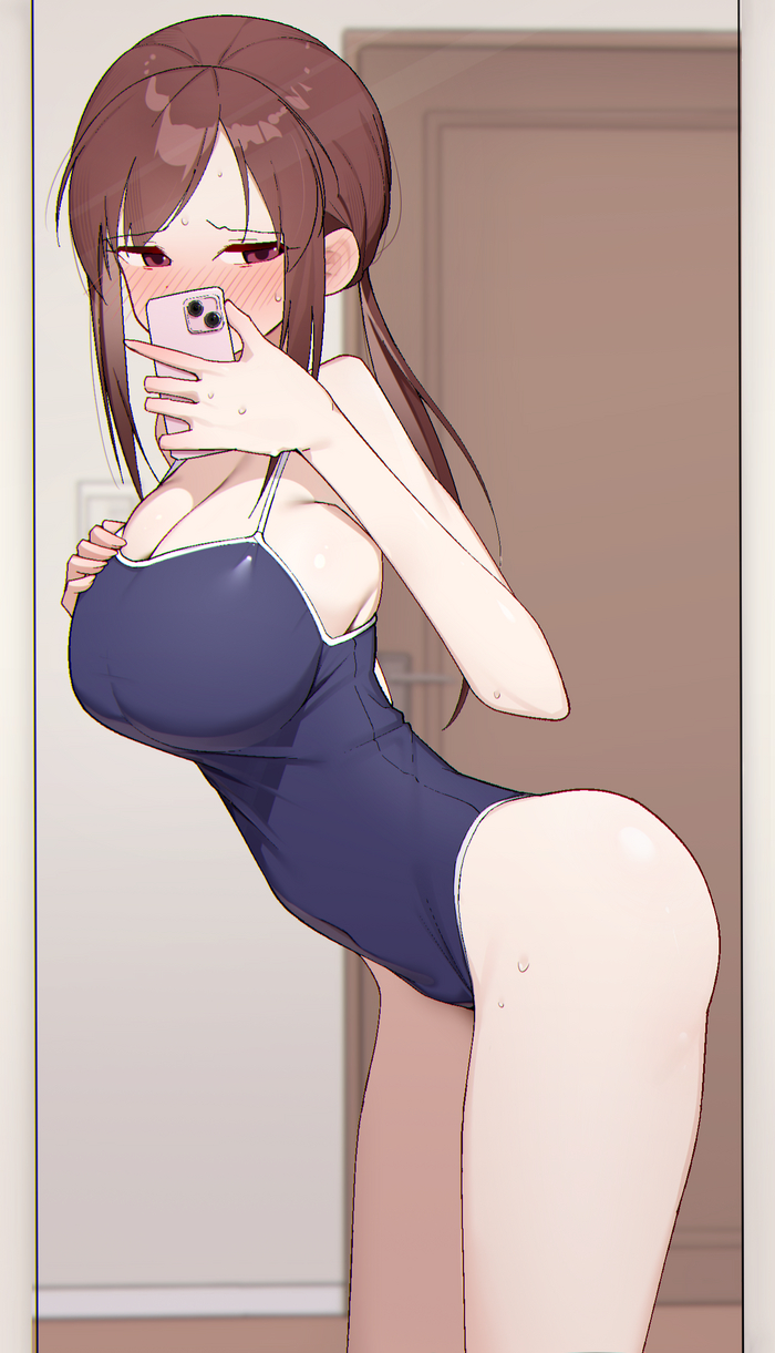 Закрытый купальник прекрасен - NSFW, Аниме, Anime Art, Сиськи, Idolmaster, Mifune miyu, Купальник