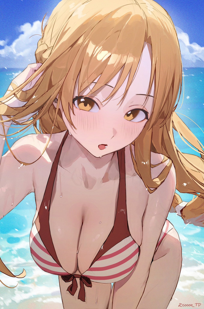 Does it suit her? - NSFW, Anime, Anime art, Boobs, Swimsuit, Yuuki asuna, Sword Art Online, Twitter (link)