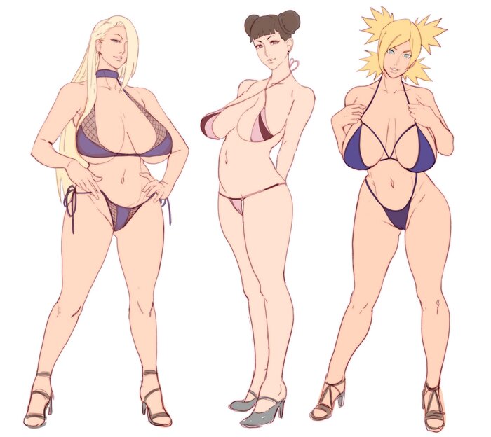 Juicy - NSFW, Art, Anime, Anime art, Hand-drawn erotica, Erotic, Extra thicc, MILF, Boobs, Underwear, Swimsuit, Girls, Women, Sakura haruno, Ino yamanaka, Temari, Tenten, Hinata hyuga, Tsunade, Longpost