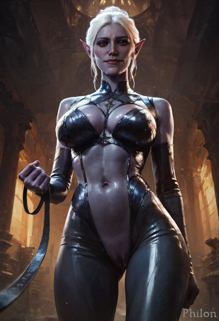 Mrs. Mintara - NSFW, Minthara, Girls, Art, Games, Game art, Baldur’s Gate 3, Drow, BDSM, Latex