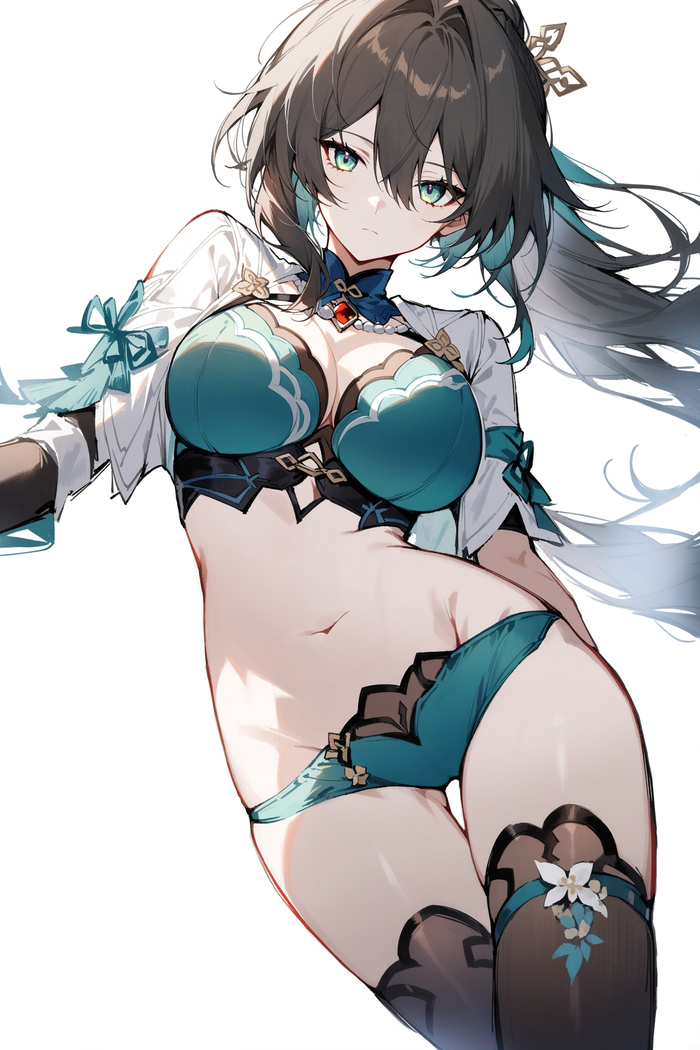 Ruan Mei - NSFW, Erotic, Boobs, Girls, Anime art, Anime, Choker, Hand-drawn erotica, Ruan Mei (Honkai: Star Rail), Honkai: Star Rail, Art, Stockings, Pantsu, Underwear, Neural network art