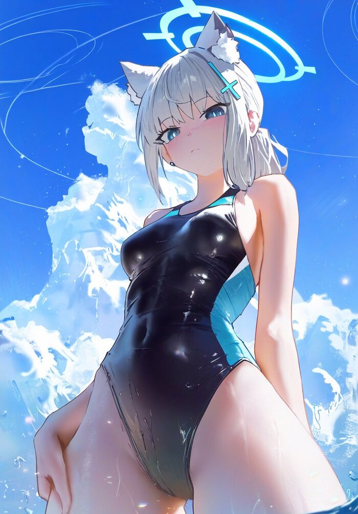 Wide - NSFW, Blue archive, Anime art, Sunaookami shiroko, Anime, Games, Swimsuit, Sea