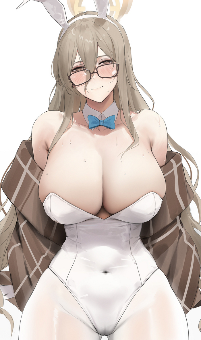 Today is Akane's birthday - NSFW, Anime, Anime art, Blue archive, Murokasa Akane, Bunnysuit, Bunny ears, Tights, Girl in glasses, Cameltoe