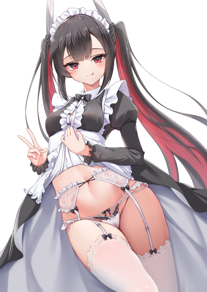 Beautiful Pantsu - NSFW, Anime, Anime art, Hatsuzuki, Azur lane, Stockings, Pantsu, Suspenders, Housemaid, Longpost, Twitter (link)