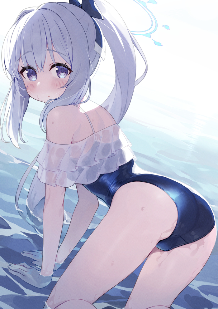 It's just water... - NSFW, Anime, Anime art, Blue archive, Booty, Swimsuit, Tsukiyuki Miyako