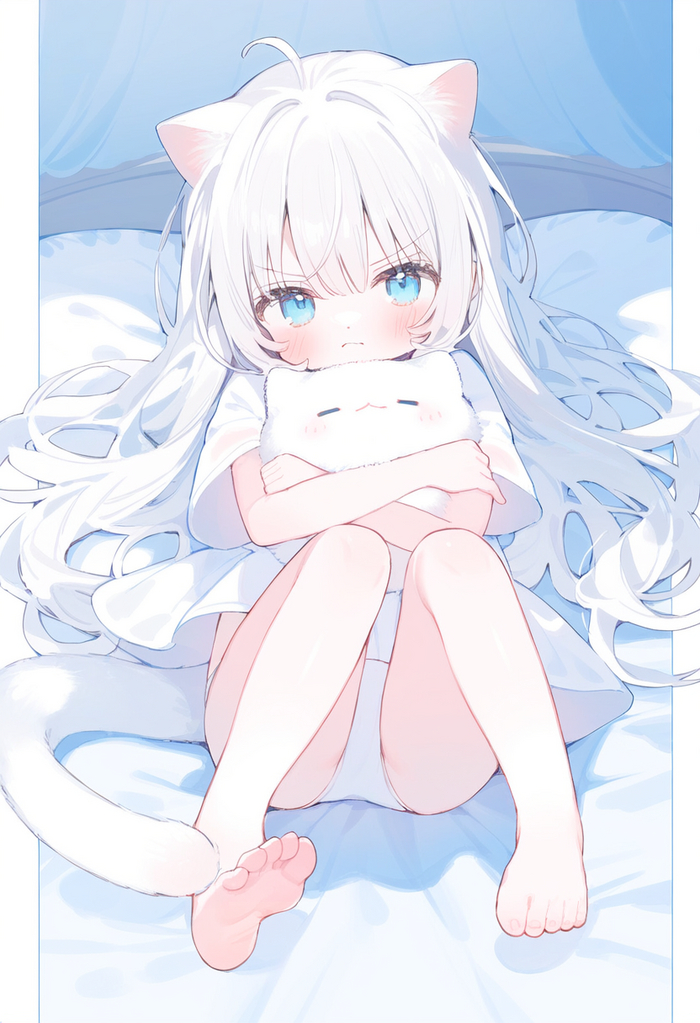 Angry Tail - NSFW, Anime, Anime art, Animal ears, Tail, Neko, Neural network art, Original character, Loli