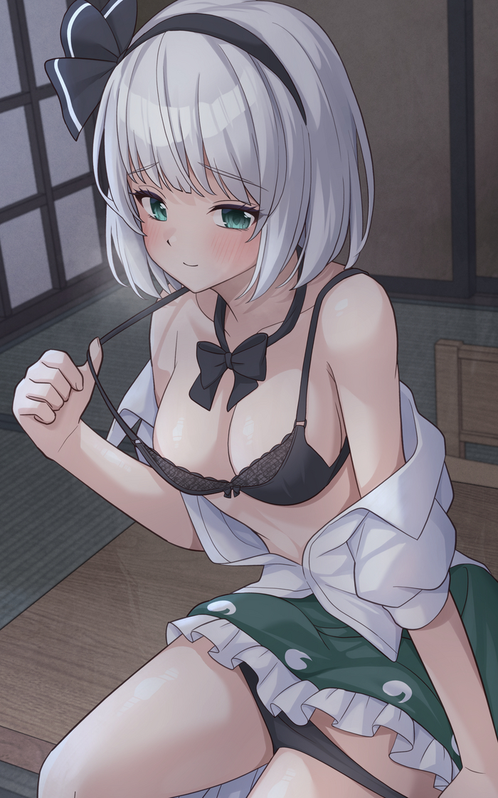 Стесняшка Йому - NSFW, Touhou, Konpaku Youmu, Арт, Anime Art, Аниме, Ramie, Нижнее белье, Панцу, Сиськи, Эротика, Рисованная эротика