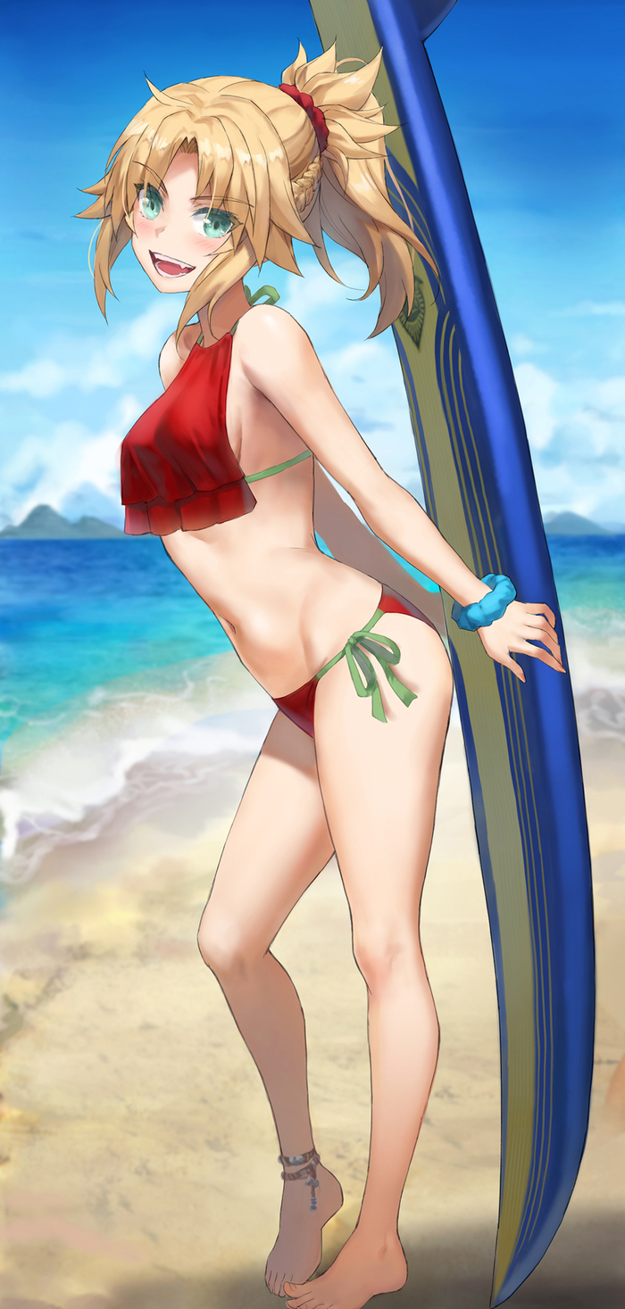Let's go to the beach - NSFW, Tonee, Art, Anime, Anime art, Hand-drawn erotica, Fate, Fate apocrypha, Mordred, Swimsuit, Twitter (link)