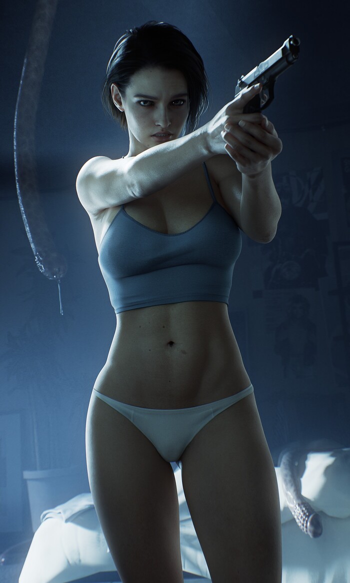 Jill Valentine - NSFW, Art, 3D, Resident evil 3, Resident Evil 3 remake, Jill valentine, Girls, Erotic, Hand-drawn erotica, Game art, Underwear, Boobs, Tentacles, Pistols, Fugtrup